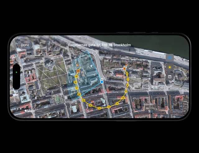 iPhone render showing the sun path on a map